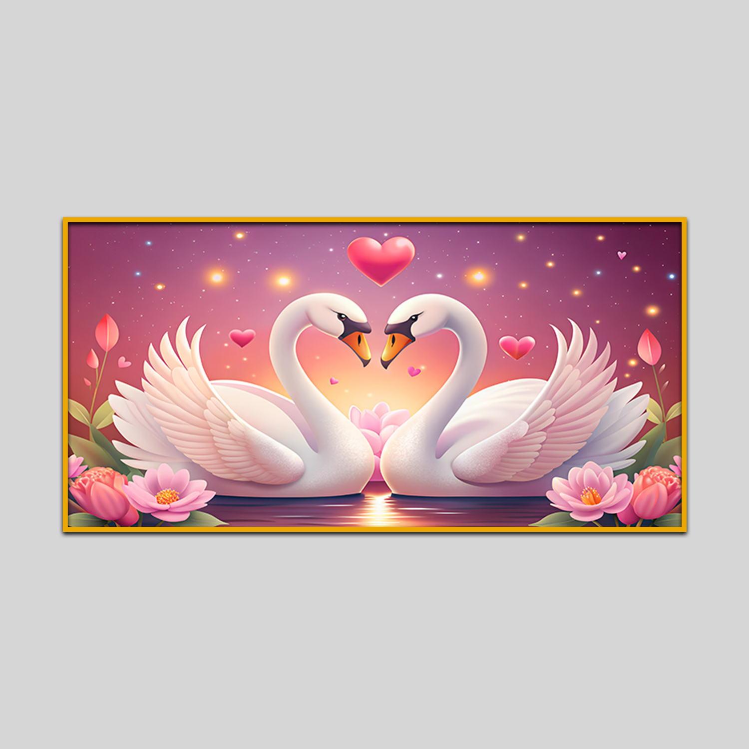 Realistic Swan Birds Couple Elements Decoration With Valentine’s Day