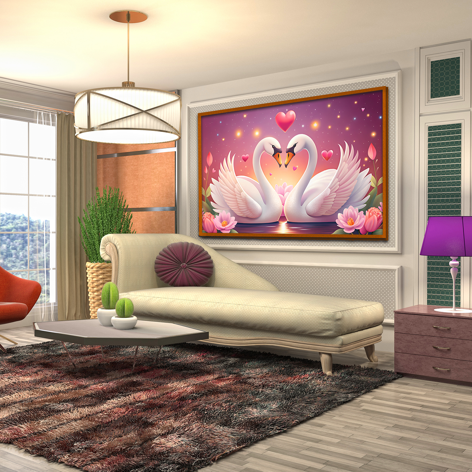 Realistic Swan Birds Couple Elements Decoration With Valentine’s Day