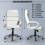 Premium White Leatherette Office Chair with Fixed Armrests | Heavy Duty Chrome Base | Home Office Desk Swivel Seat