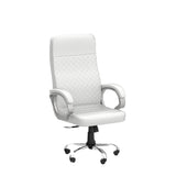 Premium White Leatherette Office Chair with Fixed Armrests | Heavy Duty Chrome Base | Home Office Desk Swivel Seat