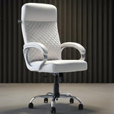 Premium White Leatherette Office Chair with Fixed Armrests | Heavy Duty Chrome Base | Home Office Desk Swivel Seat