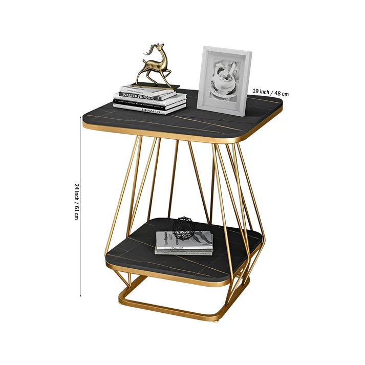 Modern Square Shaped Creative Artistic Golden Metal Finish with Black Marble