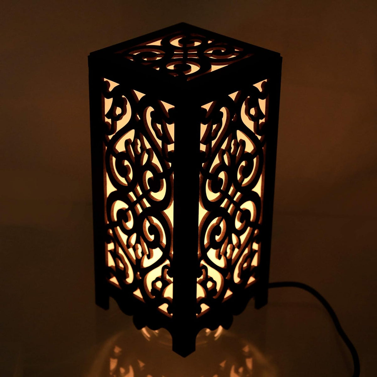 Artistic Scroll Table Lamp - Handmade Wooden Deco Finish