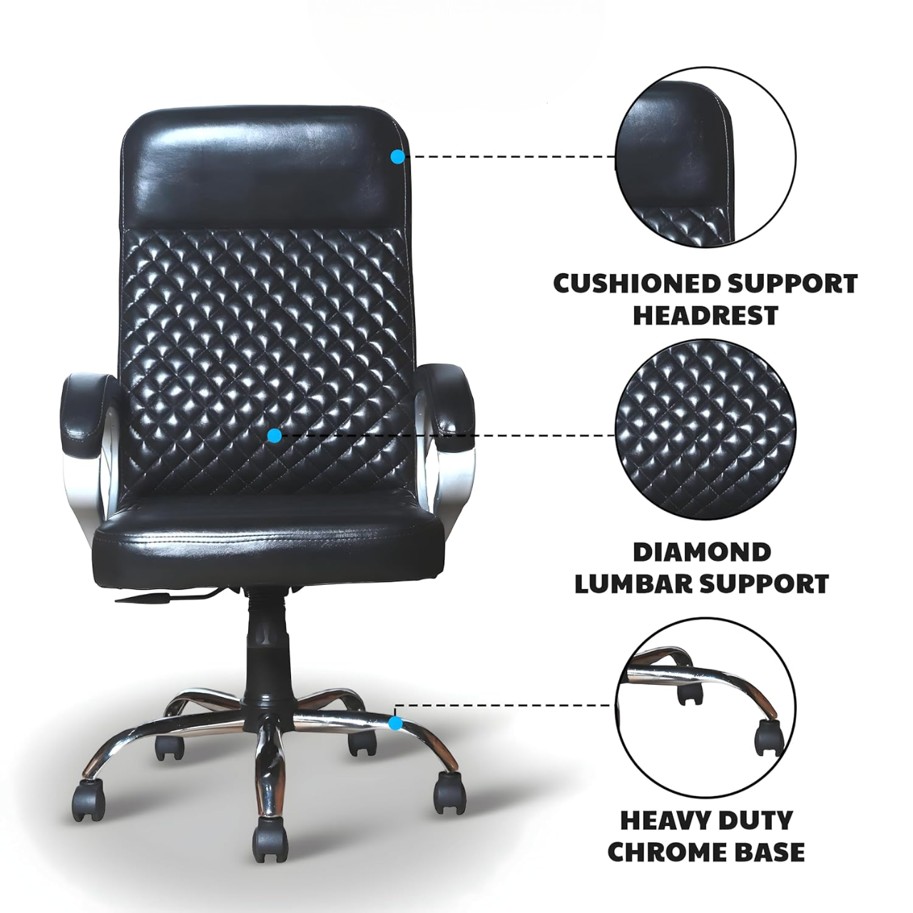 Premium Black Leatherette Office Chair with Tilting Mechanism | Fixed Armrests & Heavy Duty Chrome Base Desk Seat