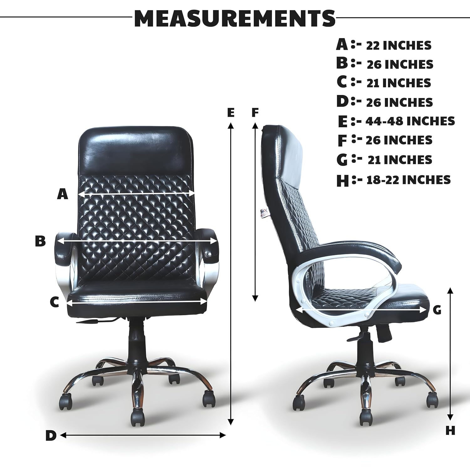 Premium Black Leatherette Office Chair with Tilting Mechanism | Fixed Armrests & Heavy Duty Chrome Base Desk Seat