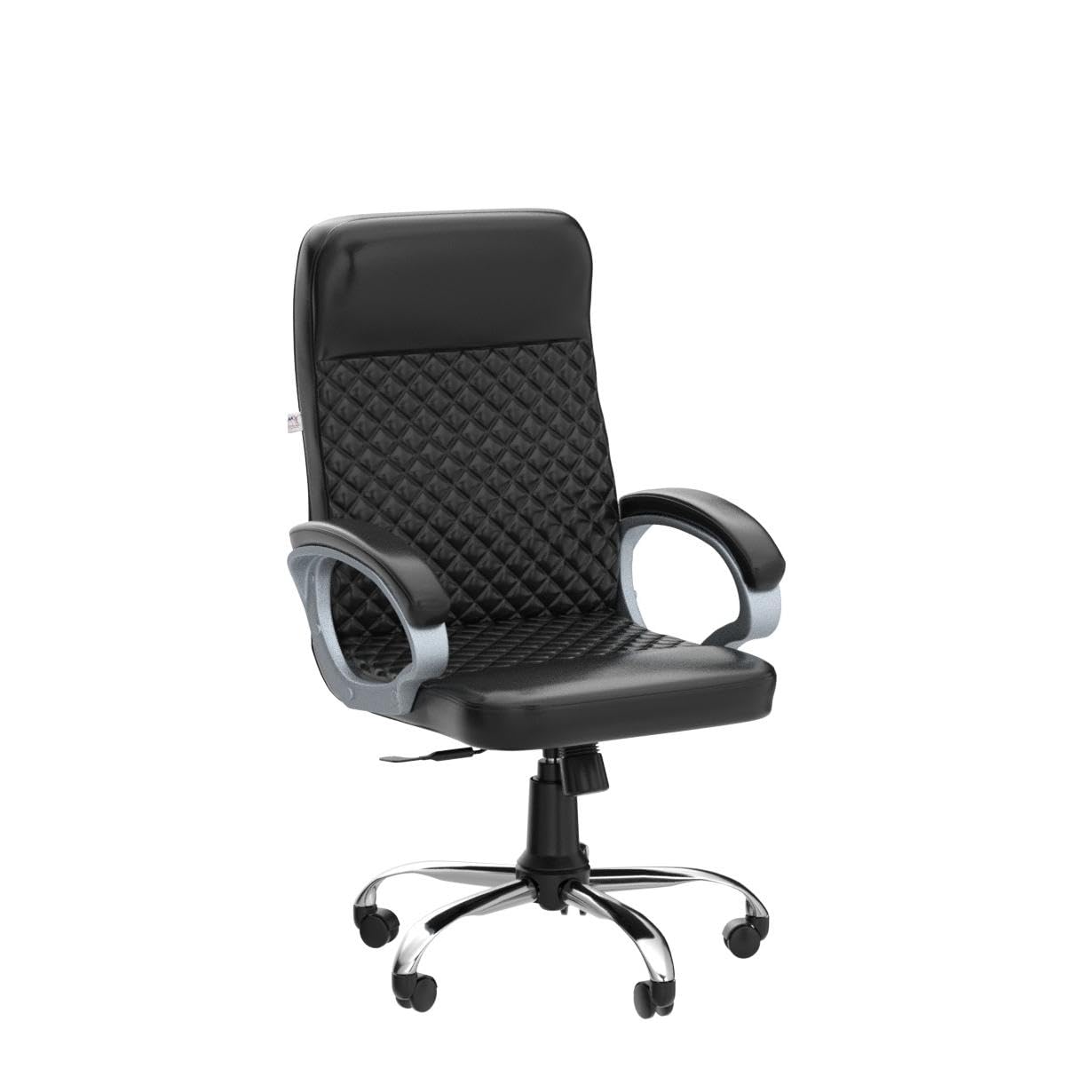 Premium Black Leatherette Office Chair with Tilting Mechanism | Fixed Armrests & Heavy Duty Chrome Base Desk Seat