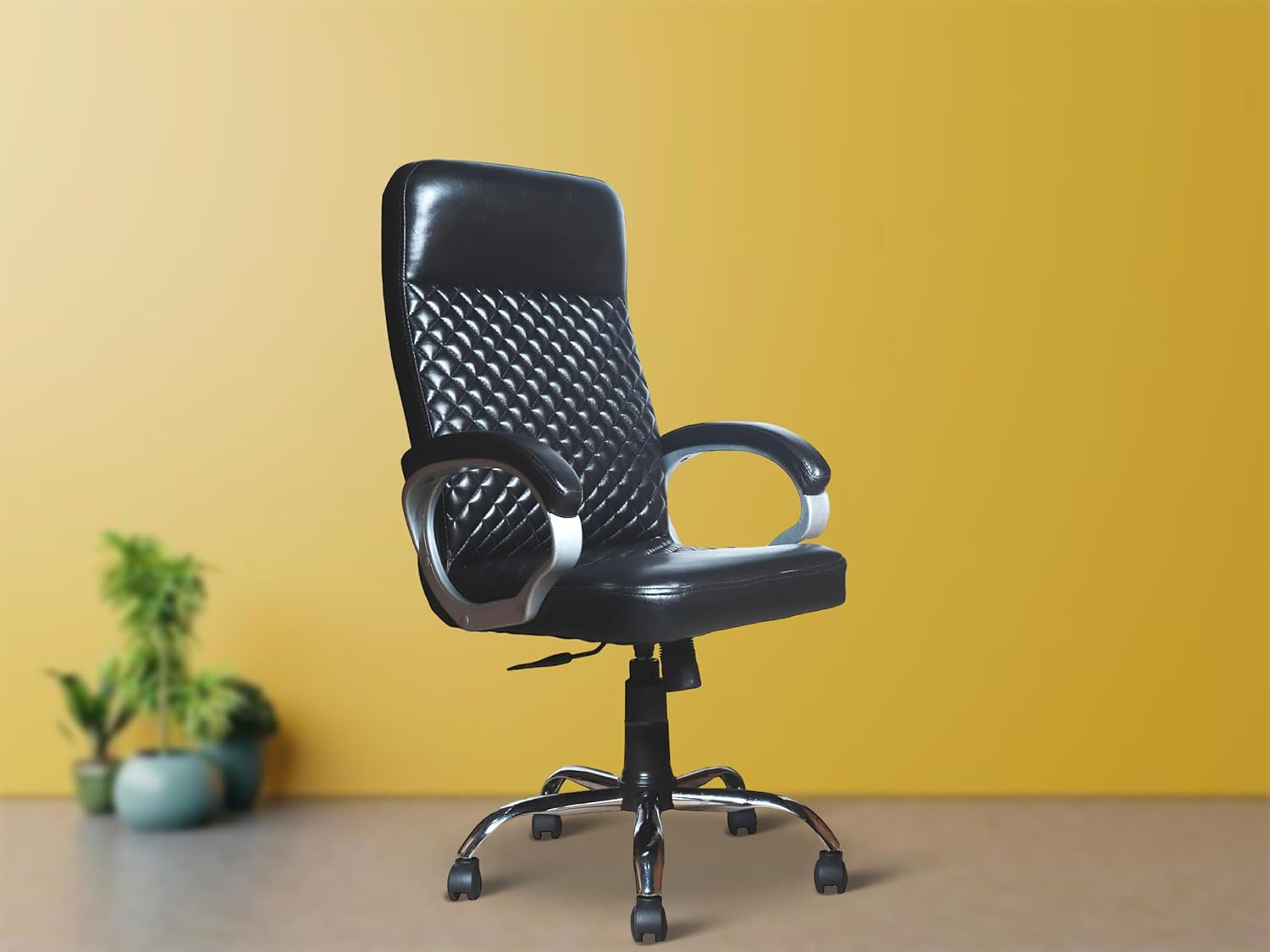 Premium Black Leatherette Office Chair with Tilting Mechanism | Fixed Armrests & Heavy Duty Chrome Base Desk Seat