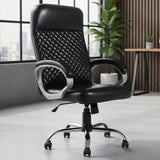 Premium Black Leatherette Office Chair with Tilting Mechanism | Fixed Armrests & Heavy Duty Chrome Base Desk Seat