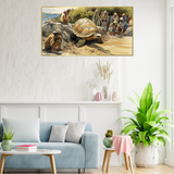 Painting Turtle Rocky Area With People Looking It Canvas Wall Paintings