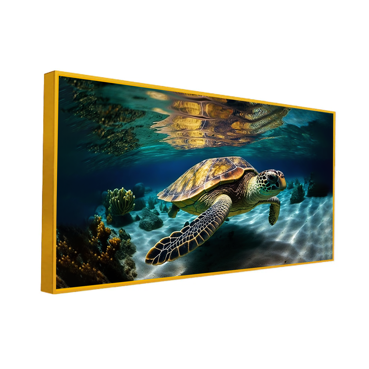 Green Sea Turtle Swimming Coral Beautiful Clear Canvas Wall Paintings