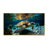 Green Sea Turtle Swimming Coral Beautiful Clear Canvas Wall Paintings