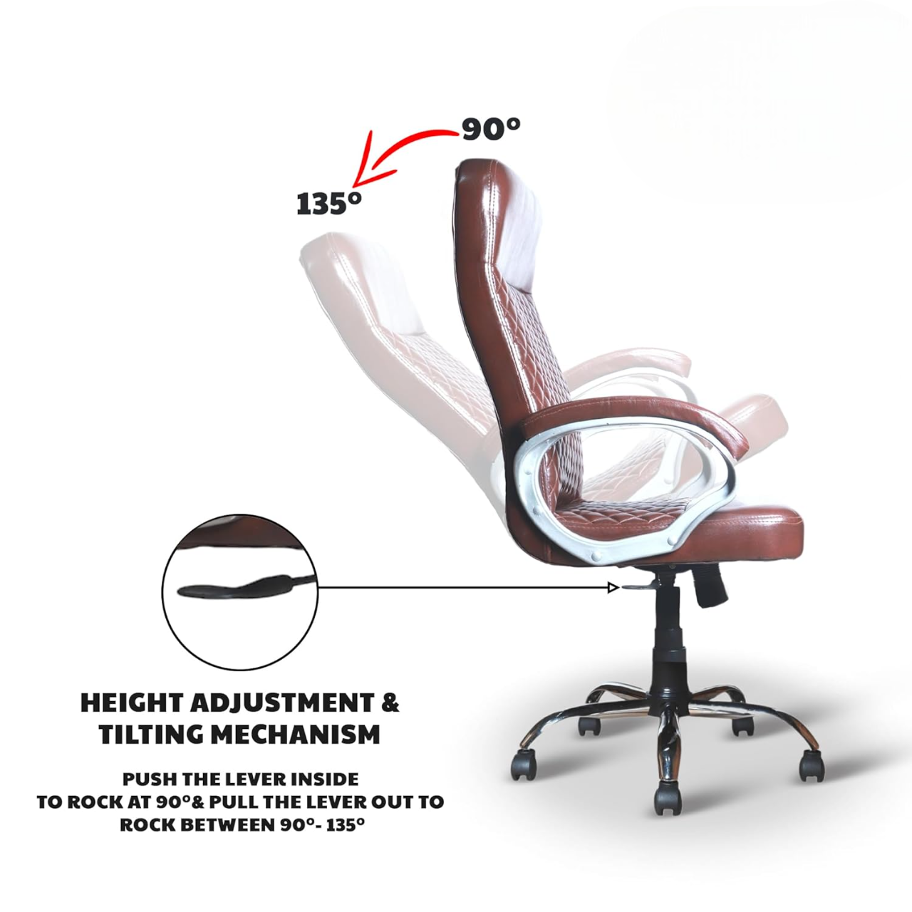 Premium Brown Leatherette Office Chair with Tilting Mechanism | Fixed Armrests & Heavy Duty Chrome Base Desk Seat