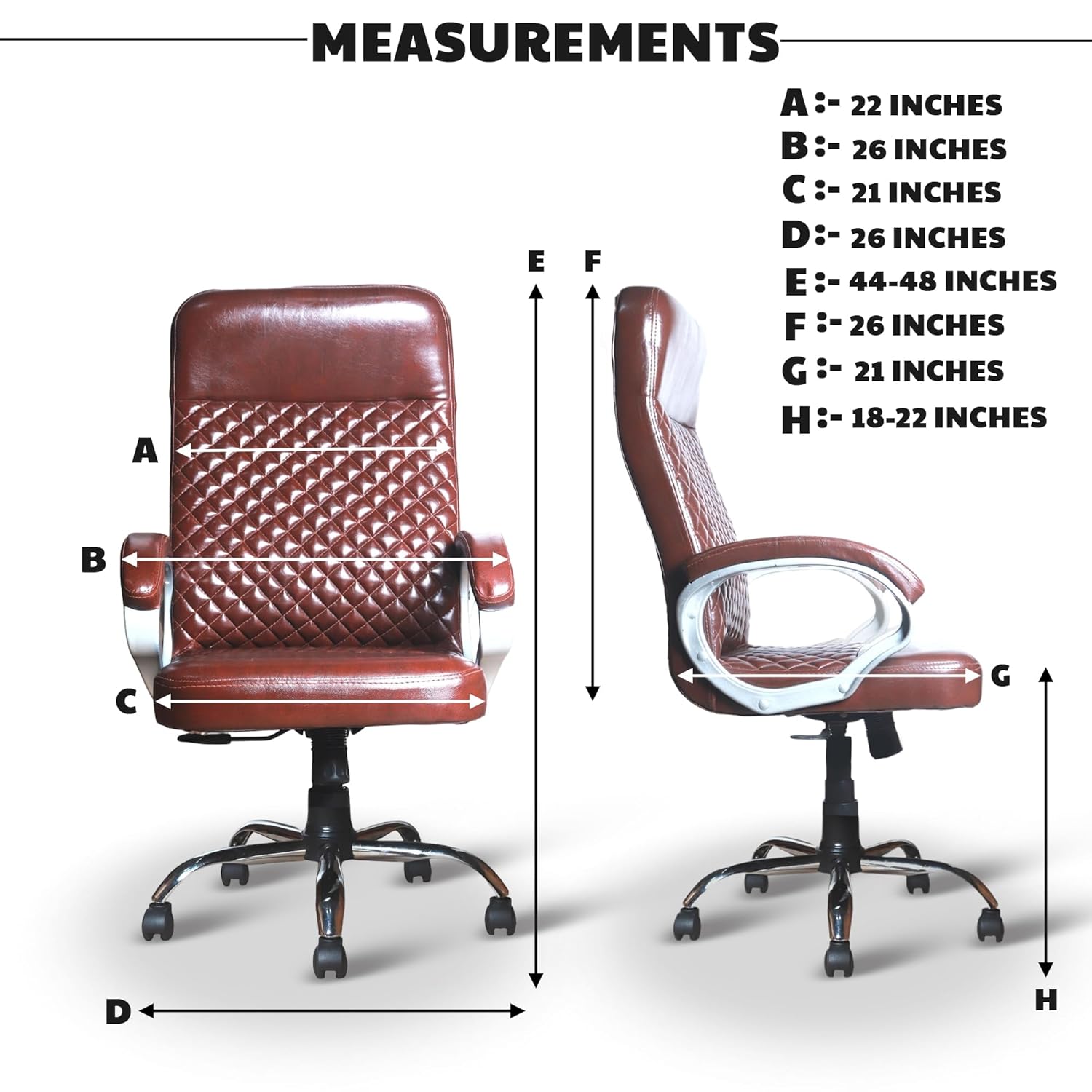 Premium Brown Leatherette Office Chair with Tilting Mechanism | Fixed Armrests & Heavy Duty Chrome Base Desk Seat