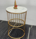 Designer Art Golden Half Caged White with Marble Coffee Round Side Table