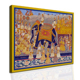 Royal Elephant Procession Traditional Madhubani Artwork Abstract Canvas Framed Painting Indian Ethnic Traditional Wall Art Large Size For Living Room Bedroom Office Restaurant Caffe Home Decor