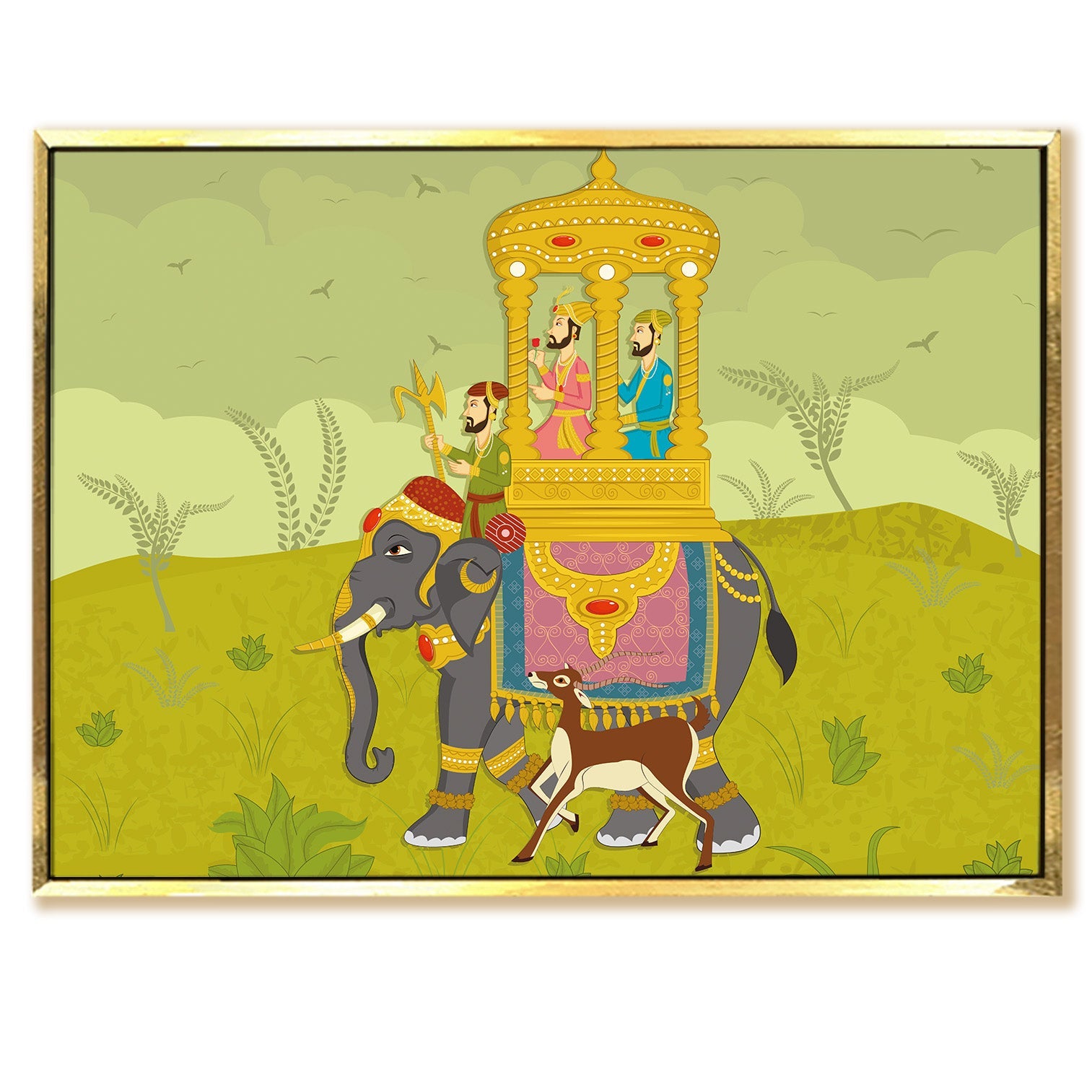 Mughal Elephant Artwork Abstract Canvas Framed Painting Indian Ethnic Traditional Wall Art Large Size For Living Room Bedroom Office Home Decoration