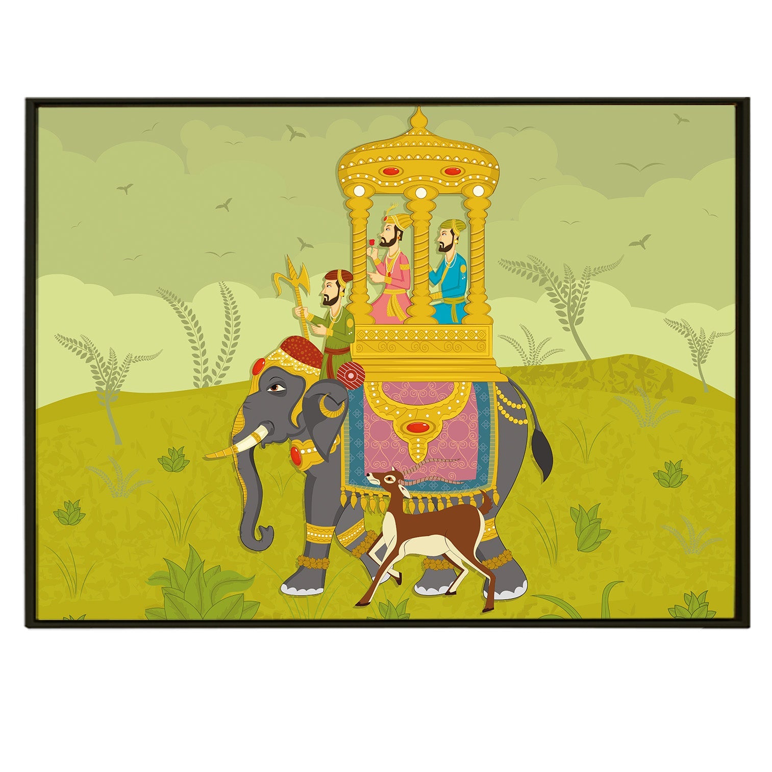 Mughal Elephant Artwork Abstract Canvas Framed Painting Indian Ethnic Traditional Wall Art Large Size For Living Room Bedroom Office Home Decoration
