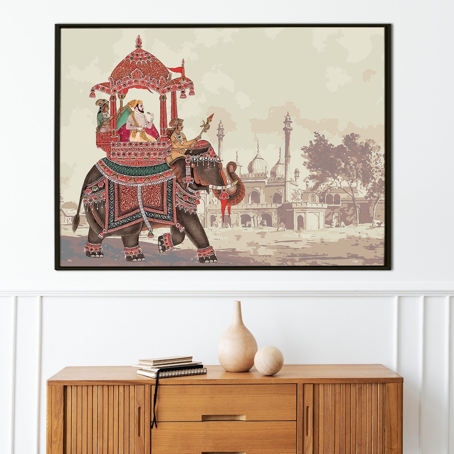 Mughal Theme Artwork Abstract Canvas Framed Painting Indian Ethnic Traditional Wall Art Large Size For Living Room Bedroom Office Home Decoration