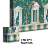 Mughal Garden Peacock Artwork Abstract Canvas Framed Painting Indian Ethnic Traditional Wall Art Large Size For Living Room Bedroom Office Home Decoration.