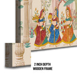 Mughal Garden Peacock Artwork Abstract Canvas Framed Painting Indian Ethnic Traditional Wall Art Large Size For Living Room Bedroom Office Restaurant Caffe Home Decor