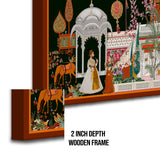 Mughal Garden View Artwork Abstract Canvas Framed Painting Indian Ethnic Traditional Wall Art Large Size For Living Room Bedroom Office Restaurant Caffe Home Decor