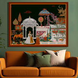 Mughal Garden View Artwork Abstract Canvas Framed Painting Indian Ethnic Traditional Wall Art Large Size For Living Room Bedroom Office Restaurant Caffe Home Decor