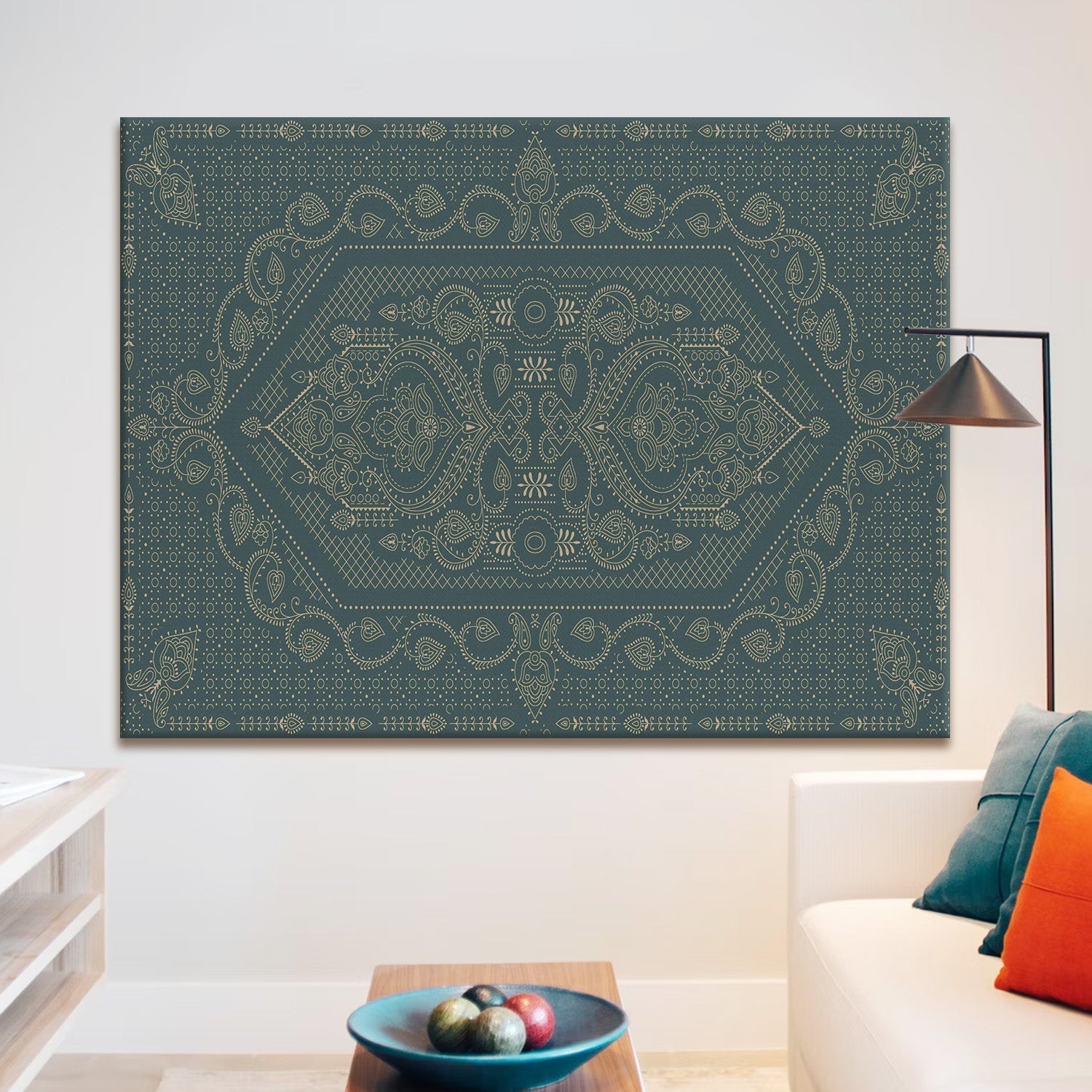 Indian Ethnic Traditional Painting On Canvas Print Abstract Geometrical Blue Wall Art Size For Living Room Wall Decoration Framed Art for Bedroom Hotel Office