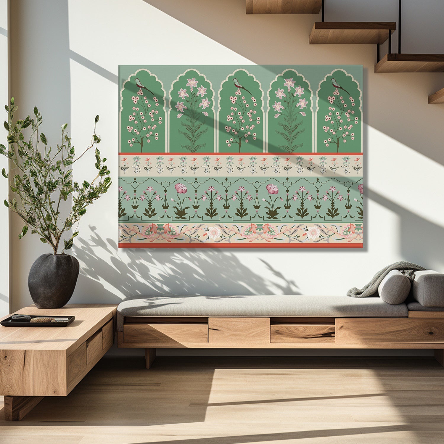 Indian Ethnic Traditional Artwork Canvas Framed Painting Traditional Wall Art Large Size Perfect For Living Rooms, Bedrooms, and Office Spaces