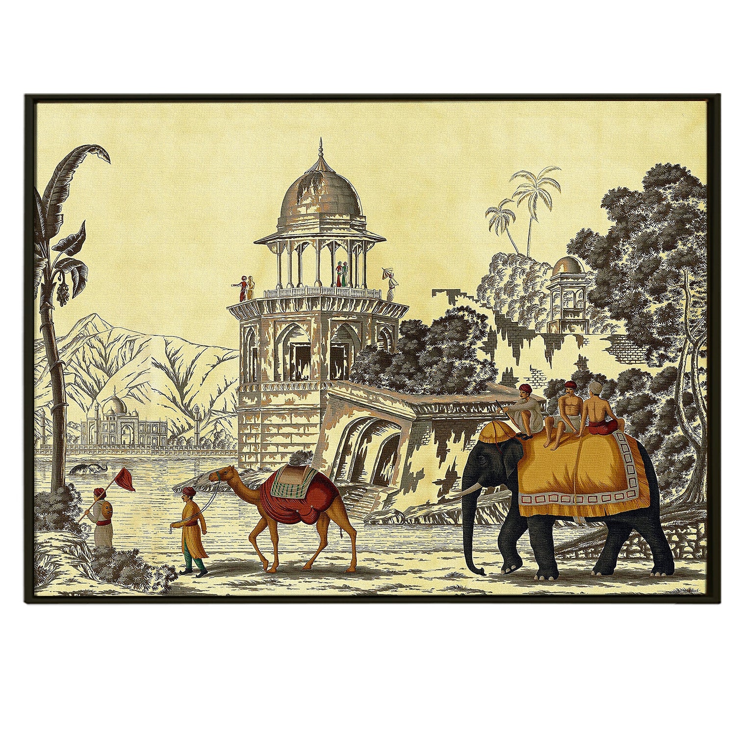 Elephant and Camel Picture Artwork Abstract Canvas Framed Painting Indian Ethnic Traditional Wall Art Large Size For Living Room Bedroom Office Restaurant Home Decoration