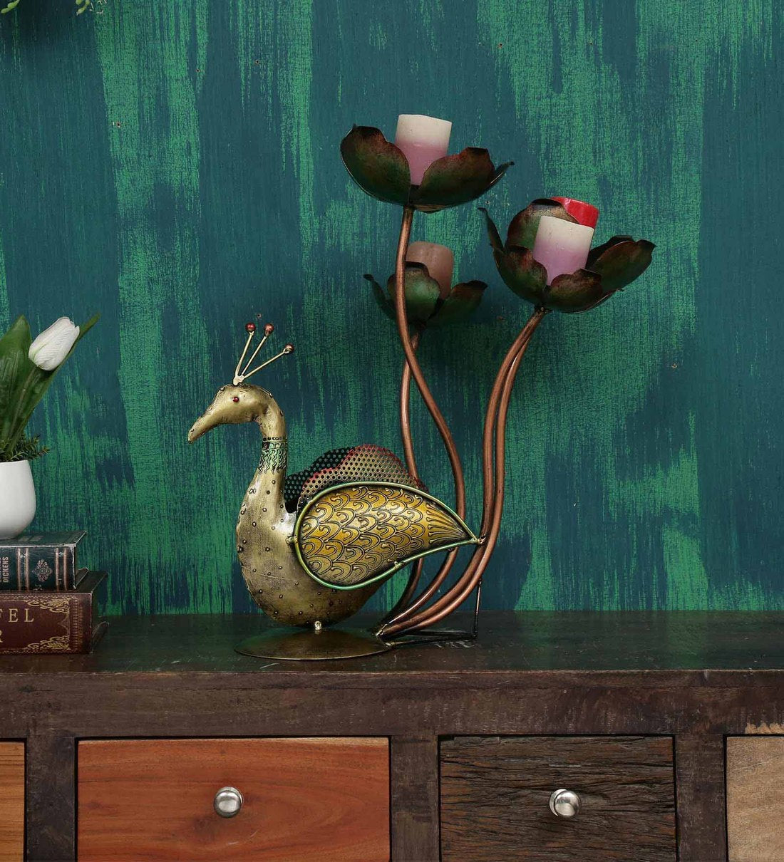 Peacock Tealight Bird Figurine table decor