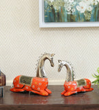 Horse Iron and Wood Animal Figurine Set Of 2 table decor