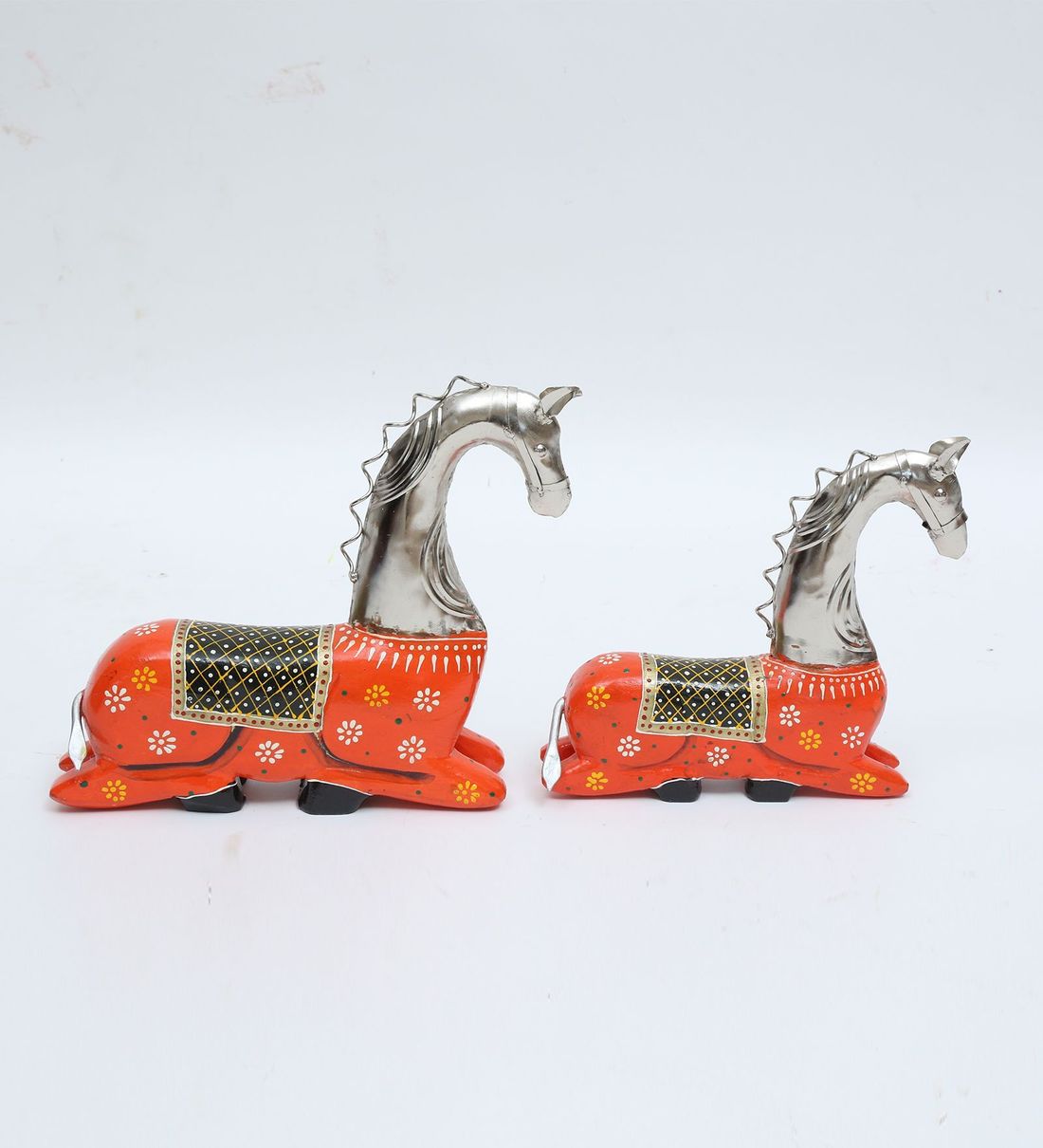 Horse Iron and Wood Animal Figurine Set Of 2 table decor