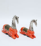Horse Iron and Wood Animal Figurine Set Of 2 table decor