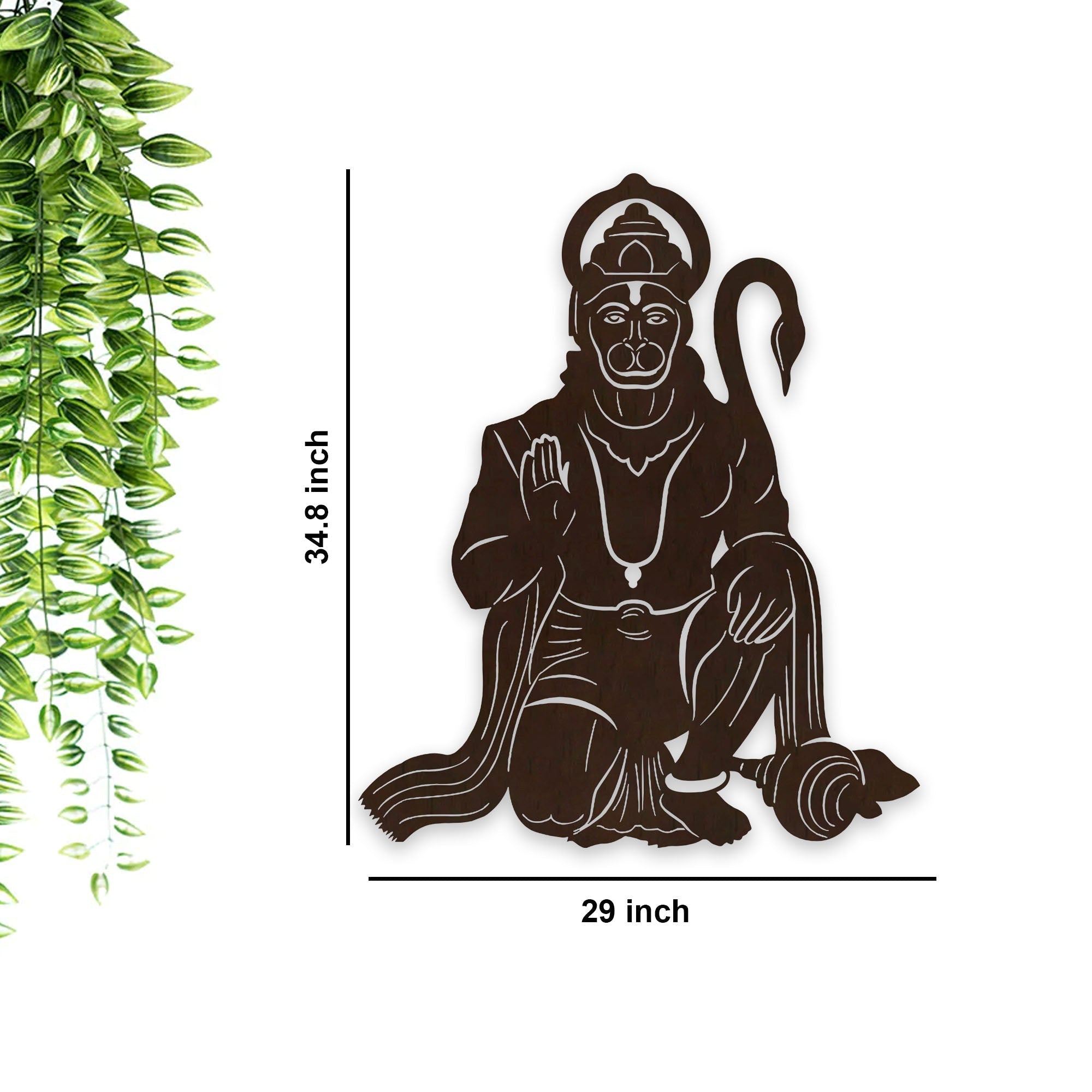 Lord Hanuman Ji Shape Backlit Designer Wooden Wall Shelf / Book Shelf / Night Light, Walnut Finish