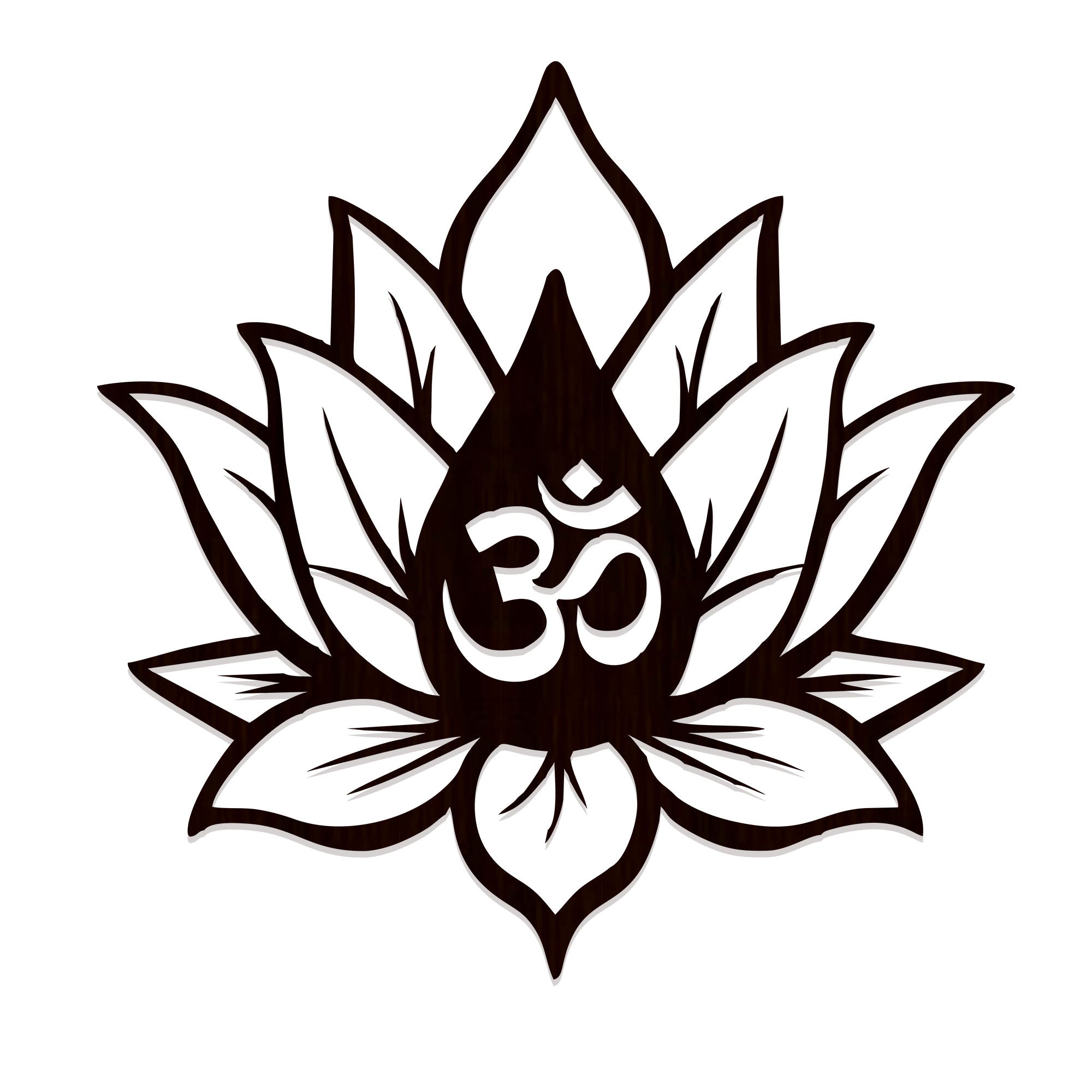 Hindu OM inside Lotus Flower Backlit Wooden Wall Decor with LED Night Light Walnut Finish