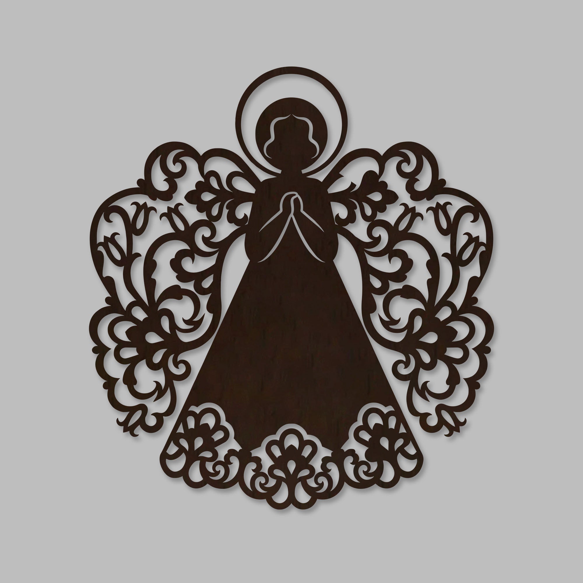 Fairy Angel Backlit Wooden Wall Hanging with LED Night Light Walnut Finish