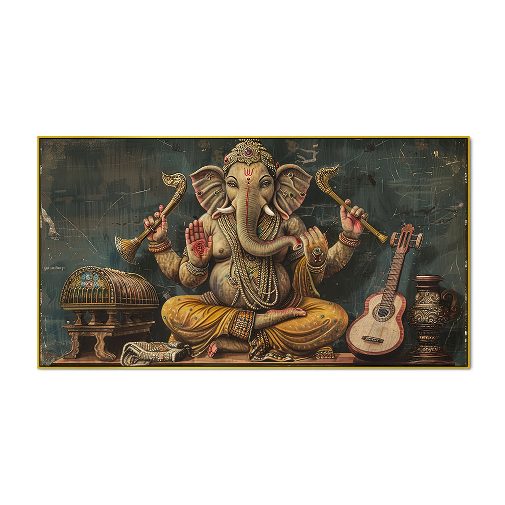 Elegant Ganesha Vintage Wall Art – Hindu God Painting