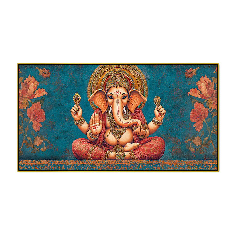 Vintage Ganesha Canvas Painting for Living Room & Temple Space