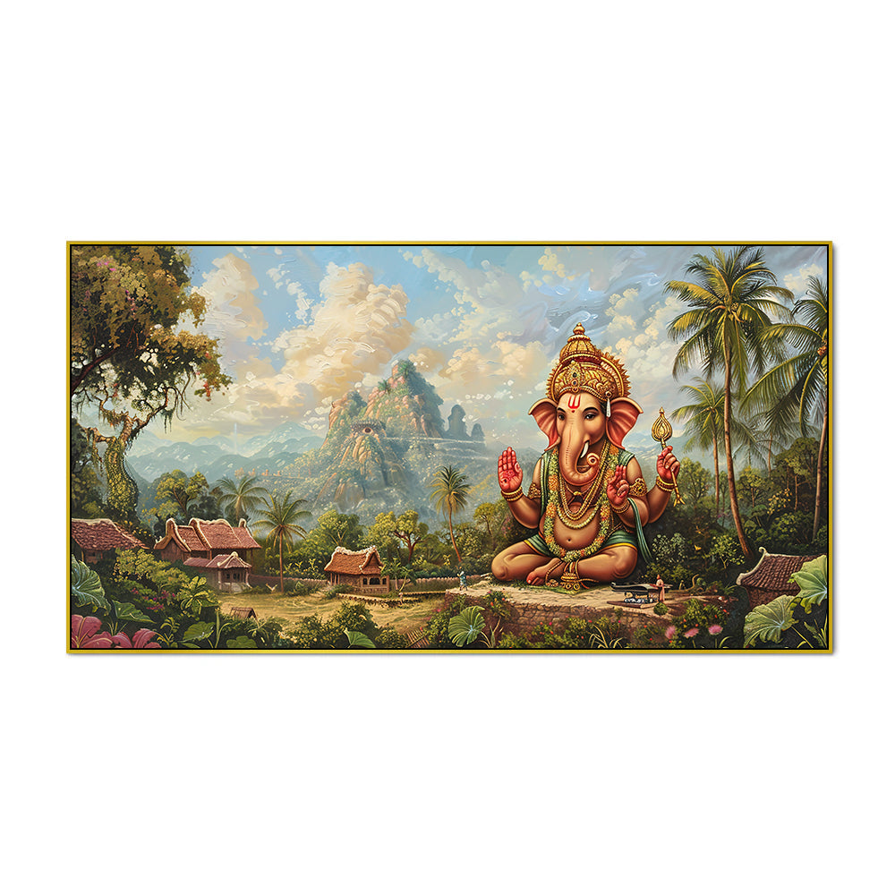 Handcrafted Vintage Ganesha Canvas – Classic Spiritual Painting