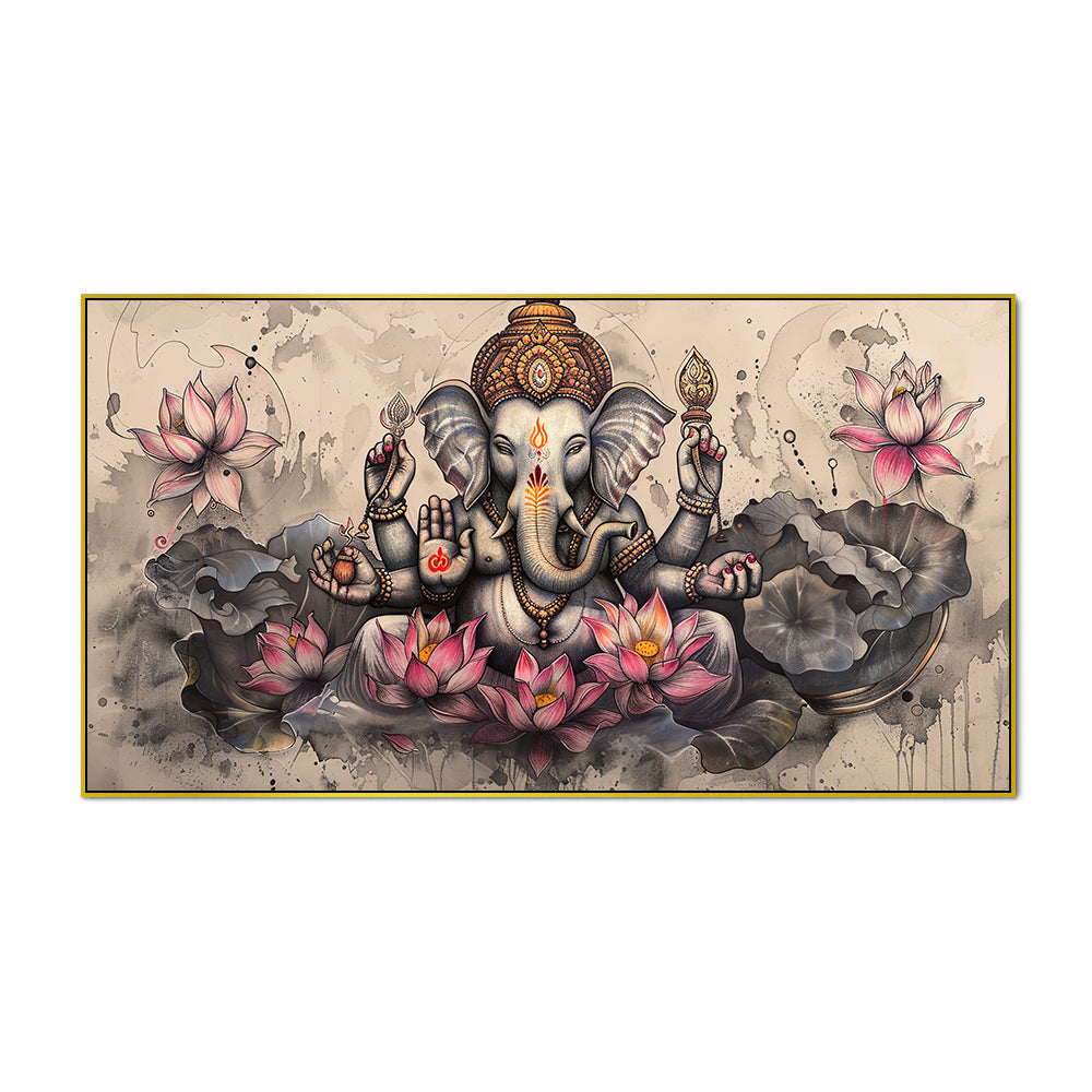Sacred Ganesha Art in Vintage Texture – Canvas Wall Piece