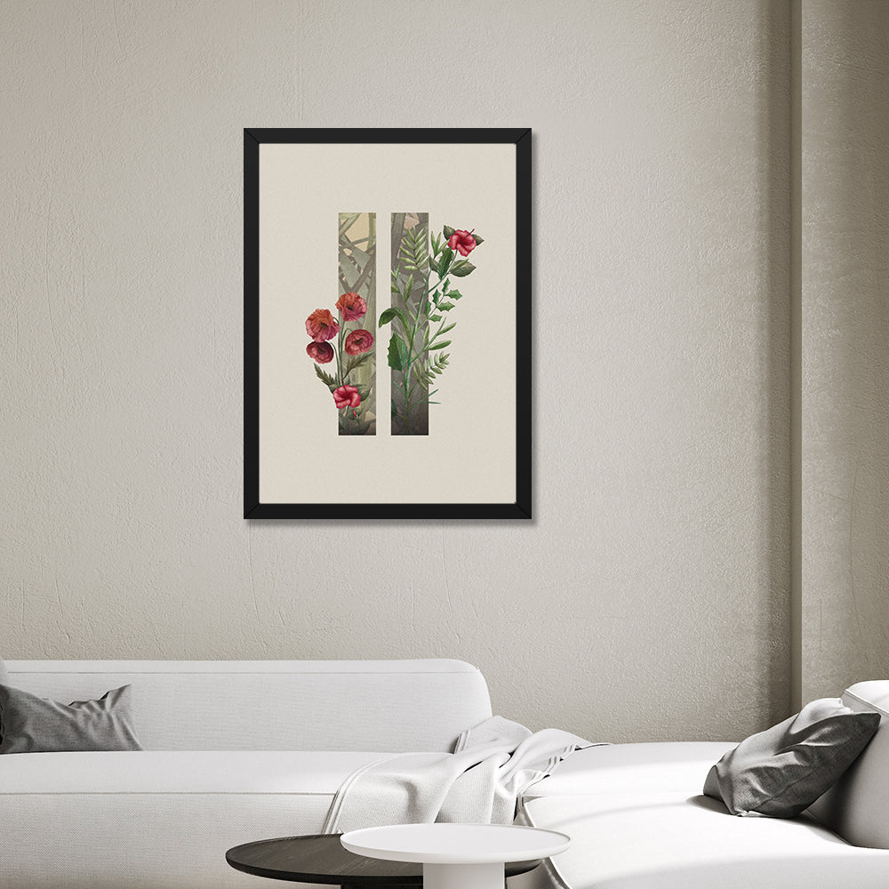 Paper Aesthetic Modern Floral Art Wall Paintings With Black Frame