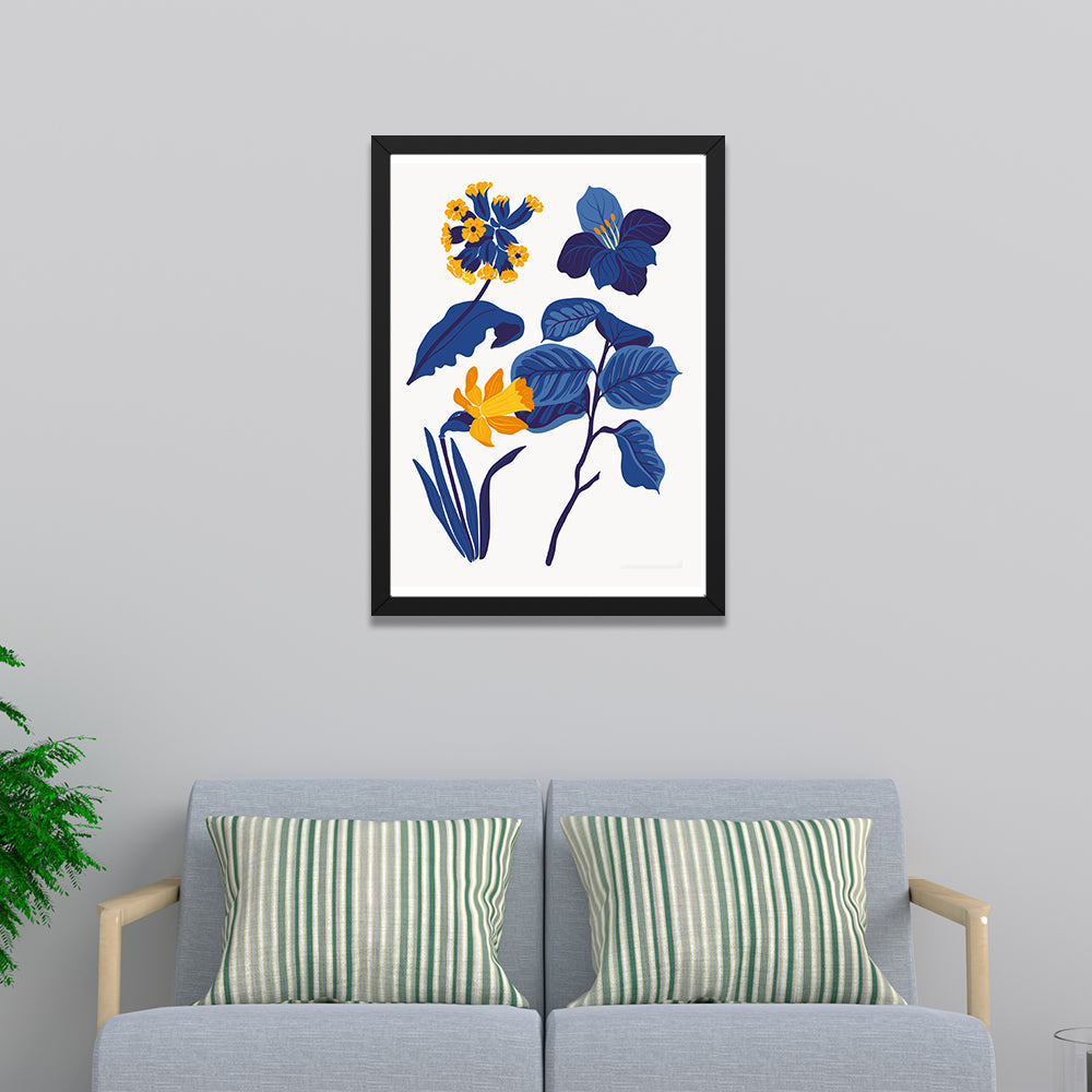 Elegant & Minimalist Blue and Yellow Flower Wall Art Photo Frame Painting