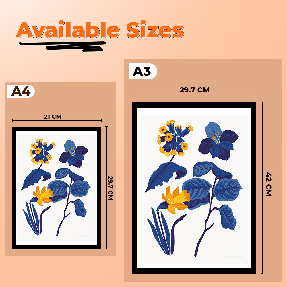 Elegant & Minimalist Blue and Yellow Flower Wall Art Photo Frame Painting