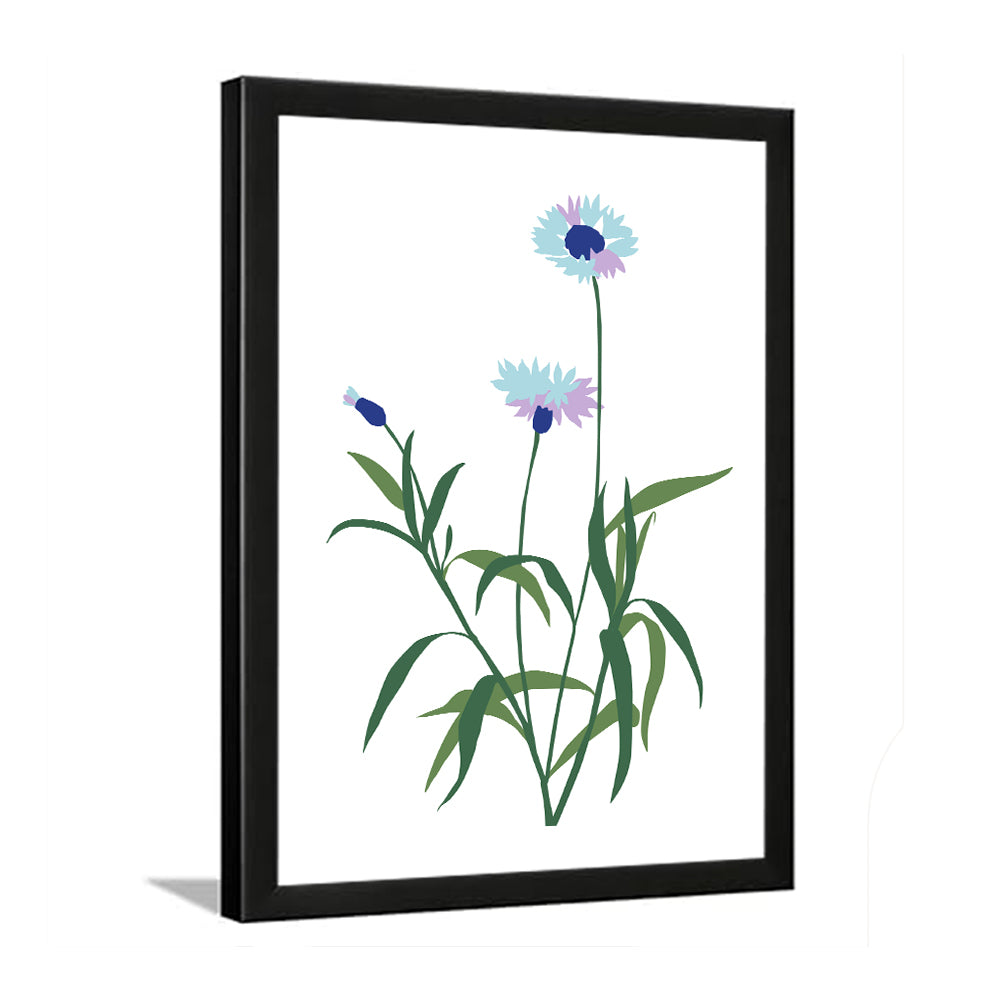 Delicate Blue Floral Botanical Prints Wall Art Painting with Black Frame