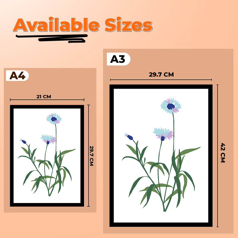 Delicate Blue Floral Botanical Prints Wall Art Painting with Black Frame