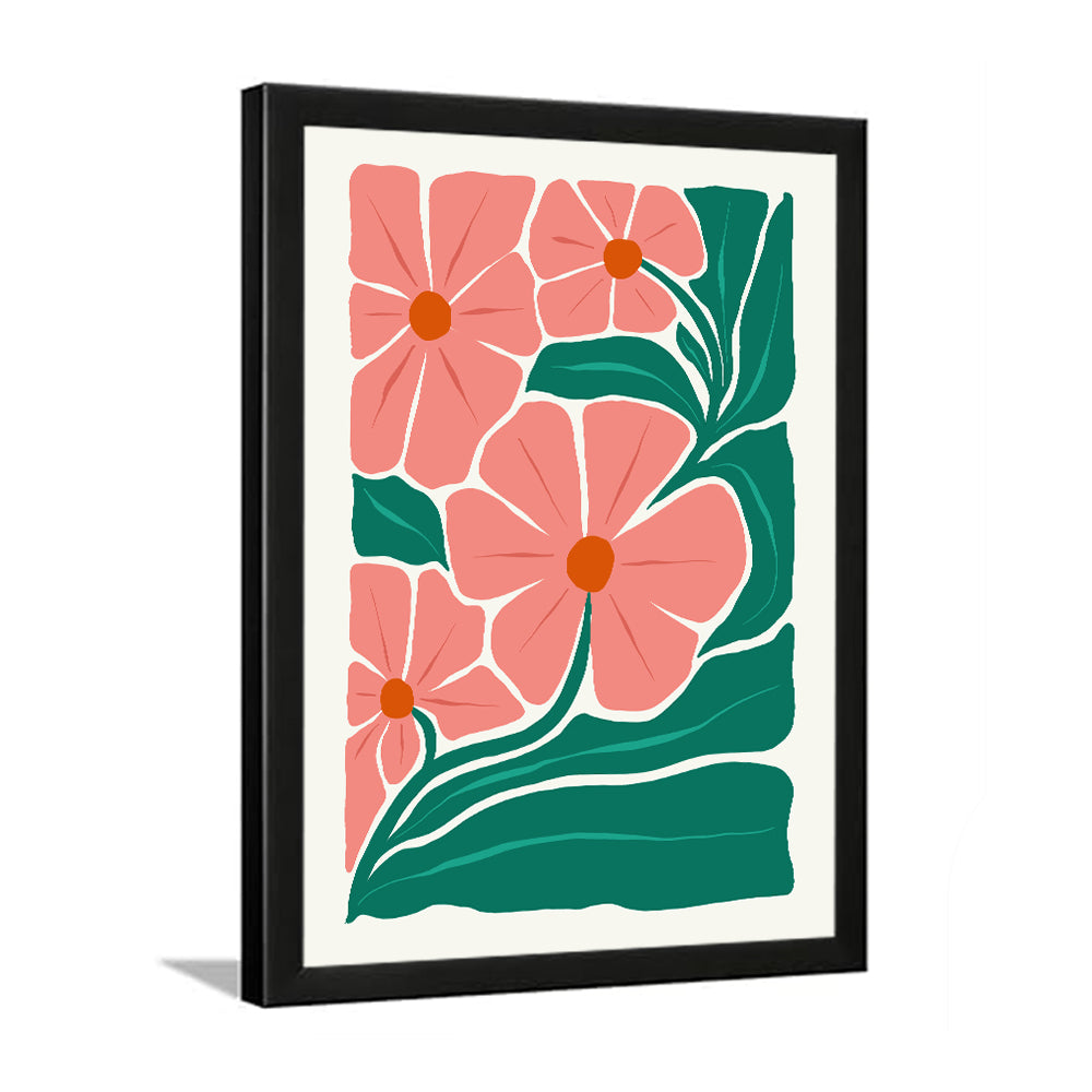 Abstract Modern Art Pink Floral Digital HD Print Black Framed Wall Painting