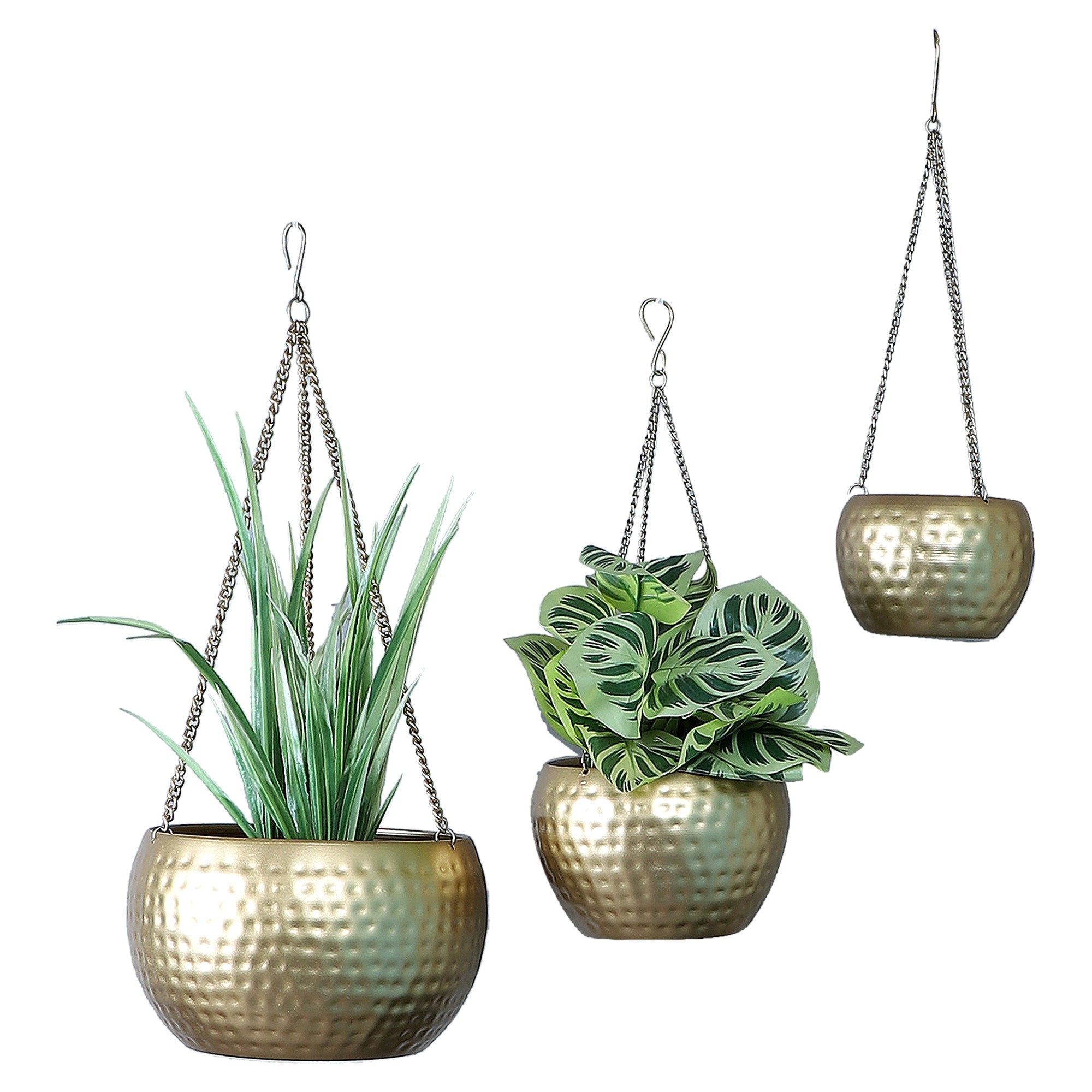 Hanging Gold Hammered Apple Planter Set of 3  Wall Melody