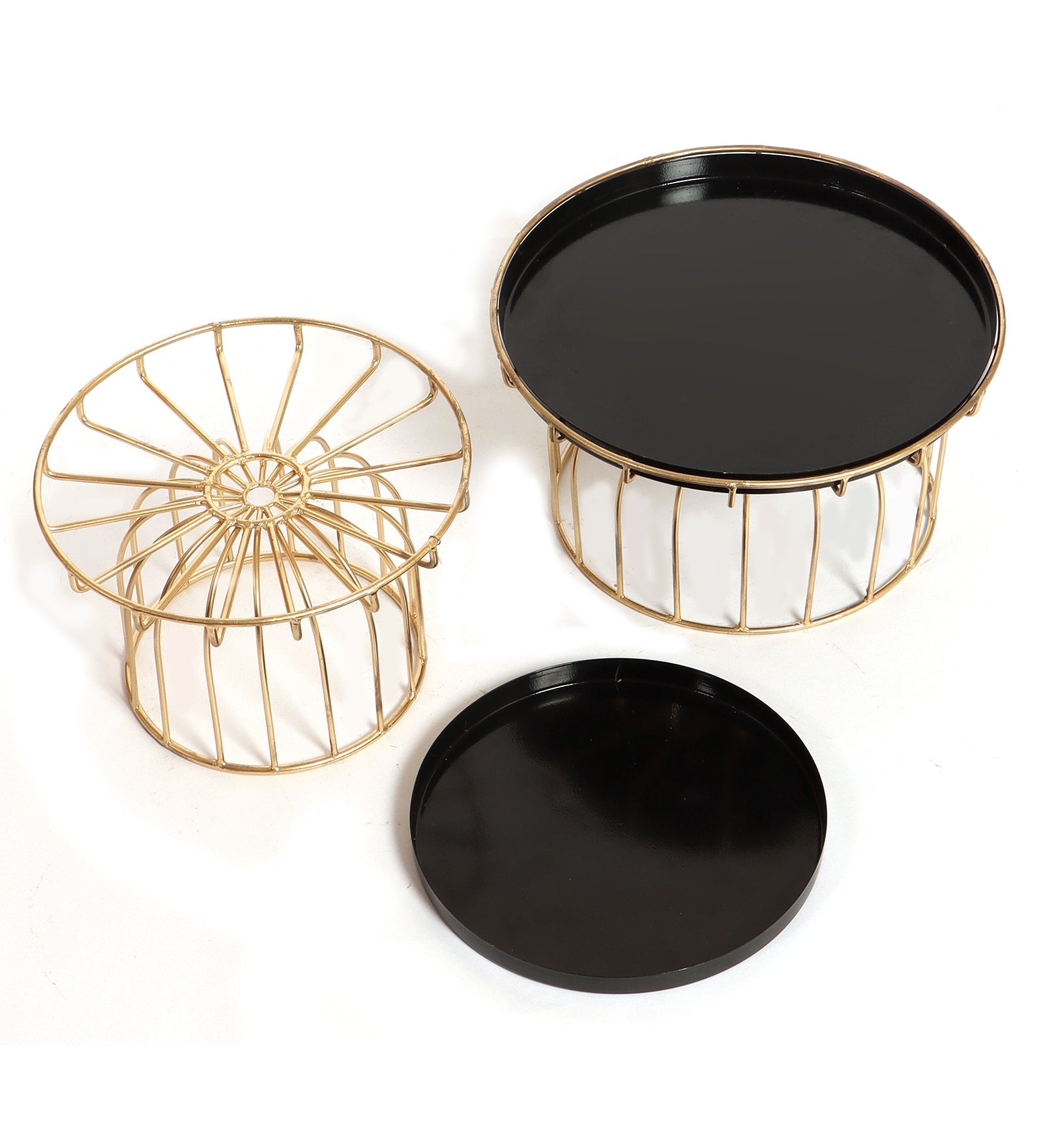 Black & Gold Metal Cake Platter Set of 2