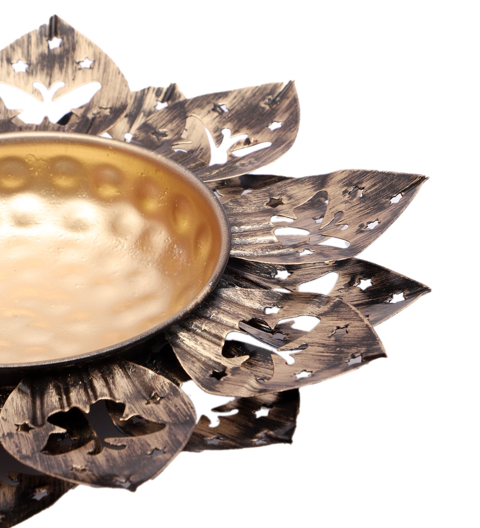 Black & Gold Flower Cut Urli