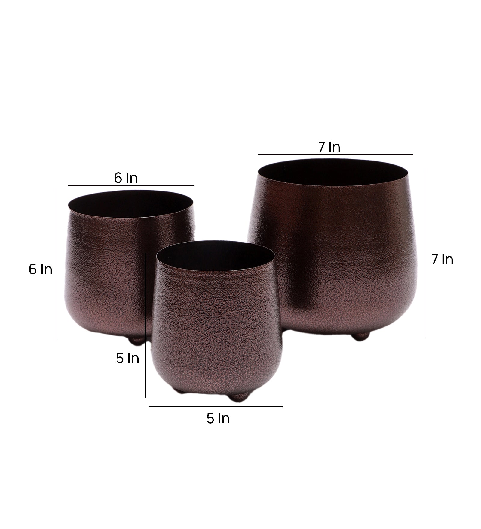 Copper Hammerd Bowl Planter Set of 3